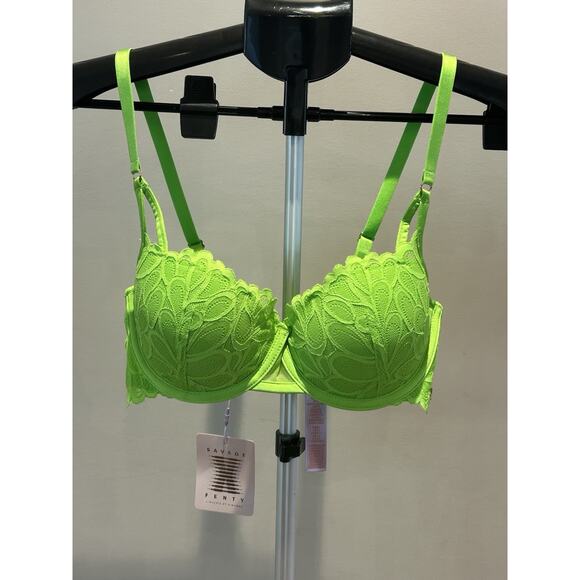 NWT Savage X Fenty Lace Textured Lime Green Bra Size 34D - Picture 1 of 7